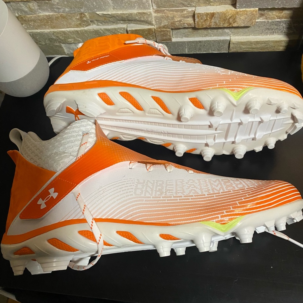 Under Armour Orange and White football cleats - new Size 16
